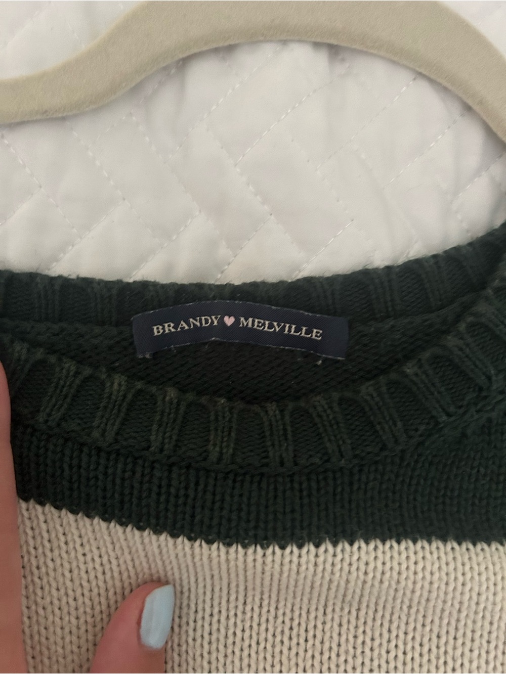 Brandy Melville Green and Cream Striped Knit Sweater - Picture 3 of 3